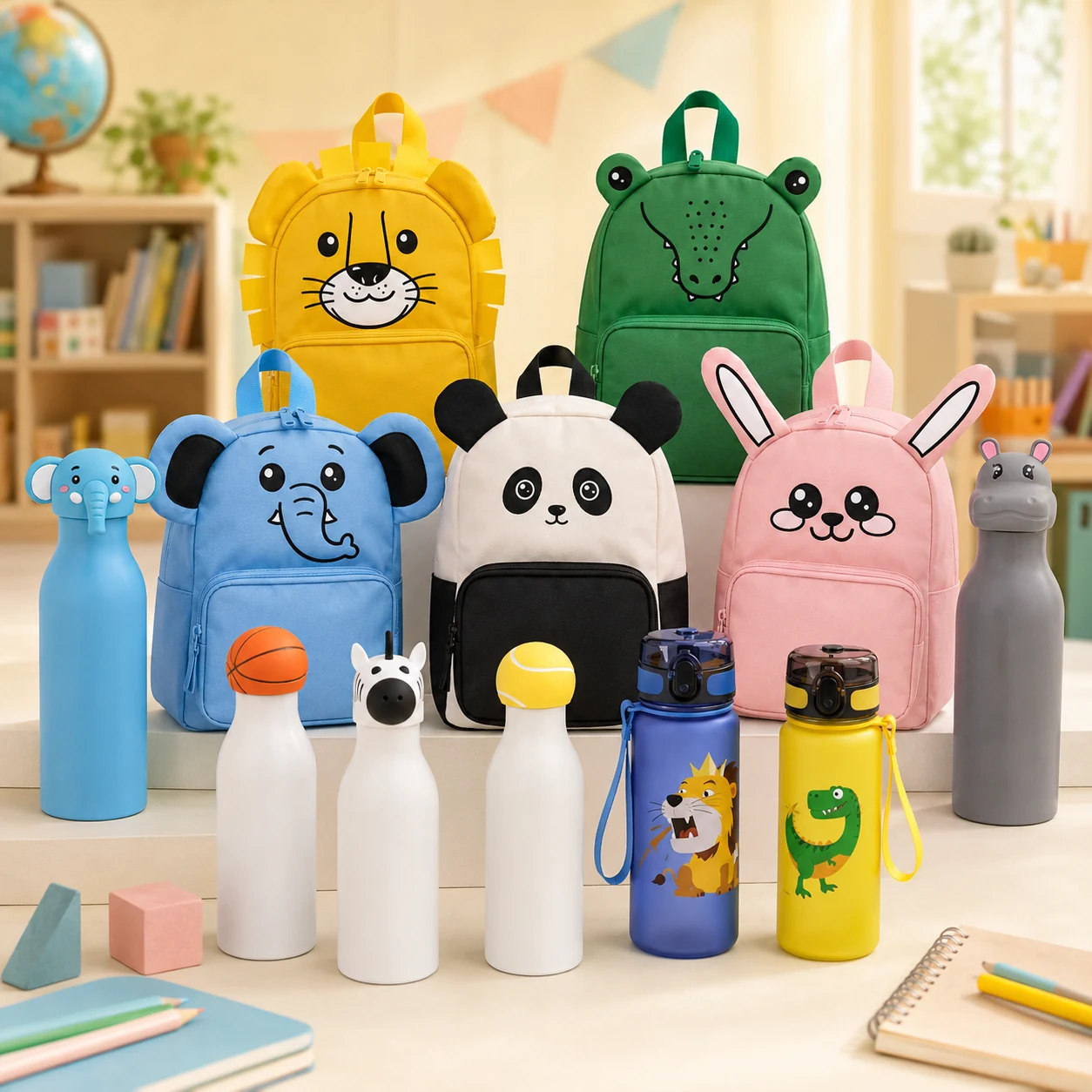 Mochilas y botellas infantiles SticTag para guardería y colegio