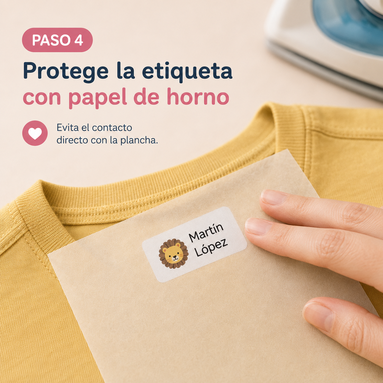 Cubrir la etiqueta con papel de horno antes de planchar