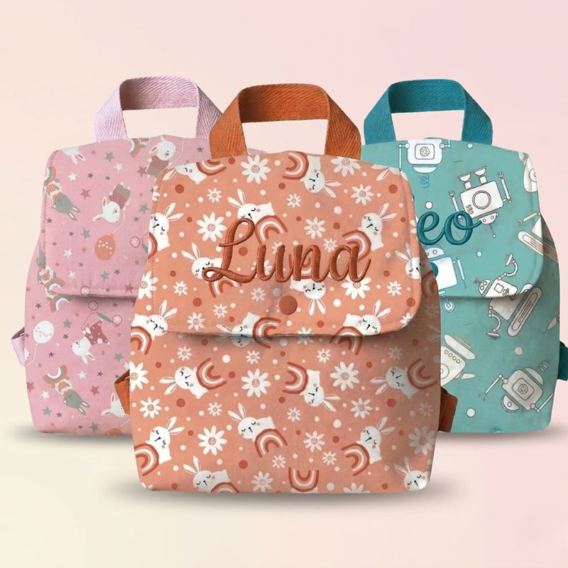 Mochilas de guardería personalizadas con nombre bordado - 3 estampados exclusivos SticTag