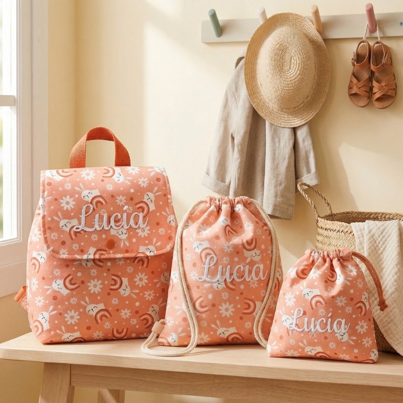 Mochila guardería, mochila de cuerdas y bolsa merienda personalizadas con nombre bordado - SticTag