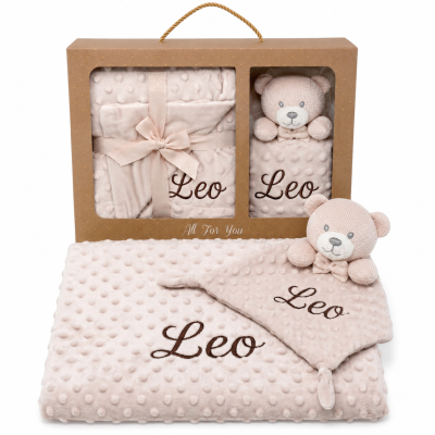 Pack manta y doudou personalizado beige con nombre bordado